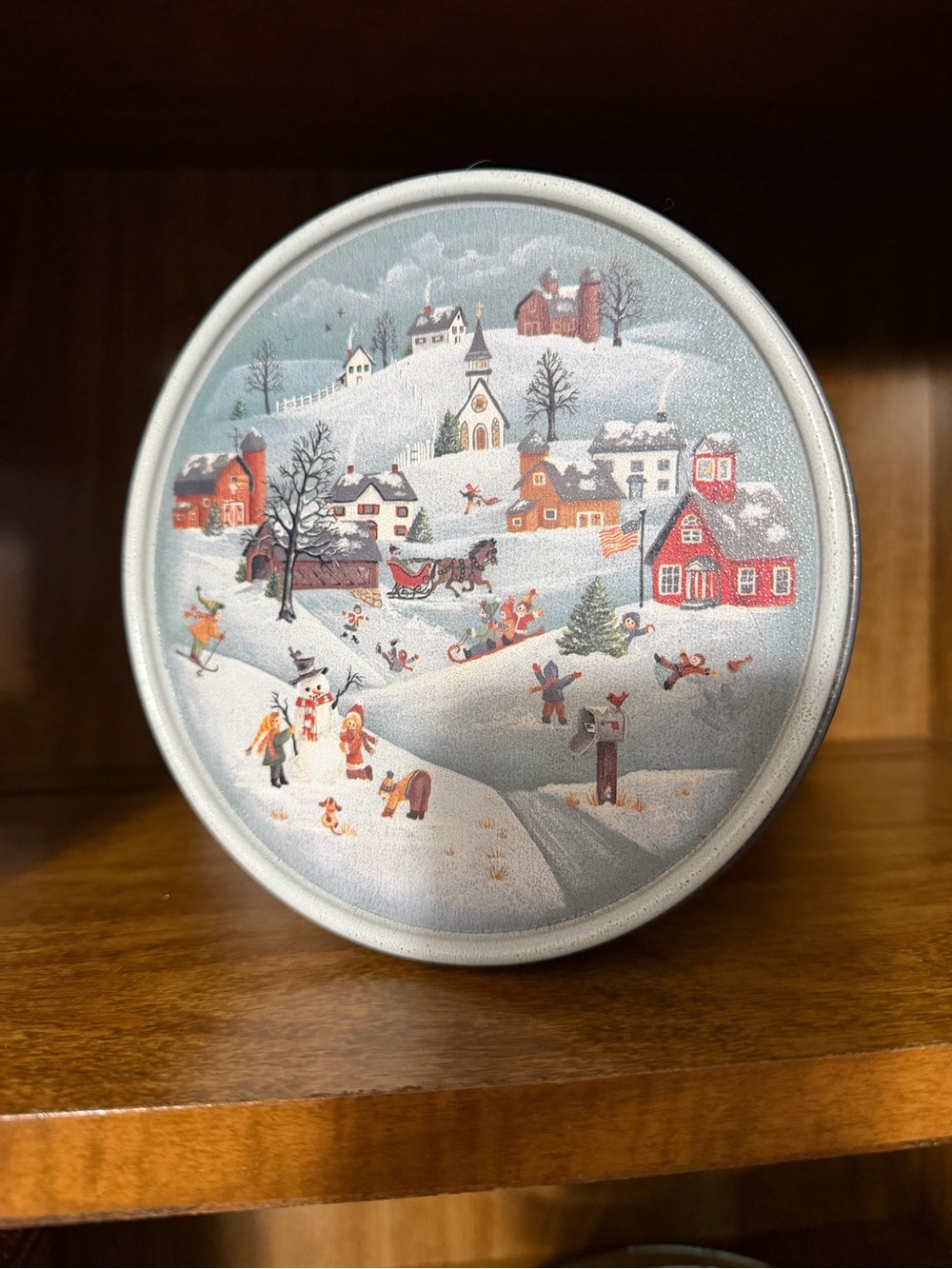 Winter Village Holiday Tin Decorative Plate - Red and White